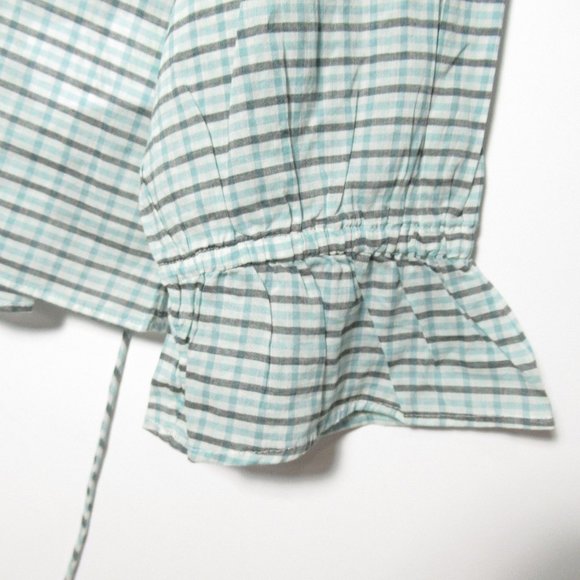 J Crew Tie-Waist Top w/ Ruffle Collar Green Plaid - Medium - Picture 8 of 10